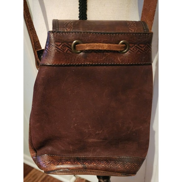 VINTAGE Boho Hippie BOLIVIA Handmade Tooled LEATHER Crossbody ShoulderBag Purse - Picture 3 of 9